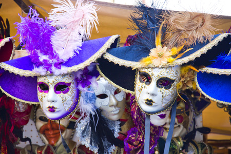 Venetian masks in store display in Venice. Annual carnival in Venice is among the most famous in Europe. Its symbol is the Venetian maskのeditorial素材