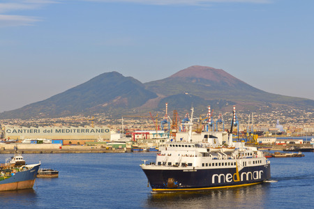 NAPLES, ITALY, August 12, 2012: Panorama of Naples, view of the port in the Gulf of Naples and Mount Vesuviusのeditorial素材