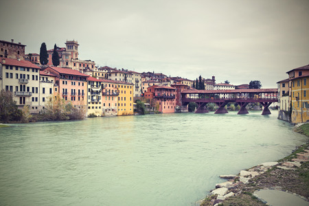 The Old Bridge of Bassano del Grappa, Veneto, Italy. Romantic styleのeditorial素材