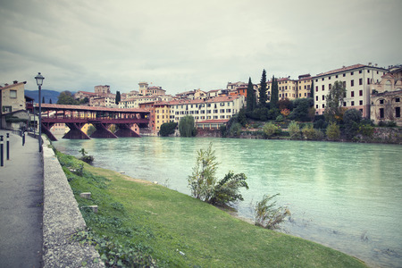 The Old Bridge of Bassano del Grappa, Veneto, Italy. Romantic styleのeditorial素材