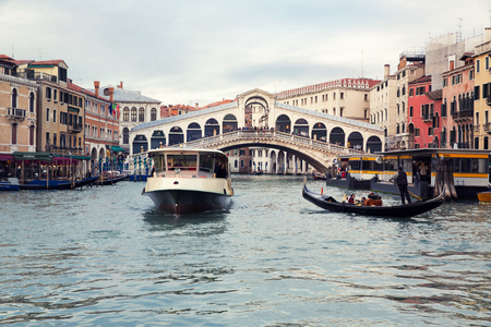 Beautiful view of a Grand Canal  in Venice and Rialto Bridge, Italyのeditorial素材
