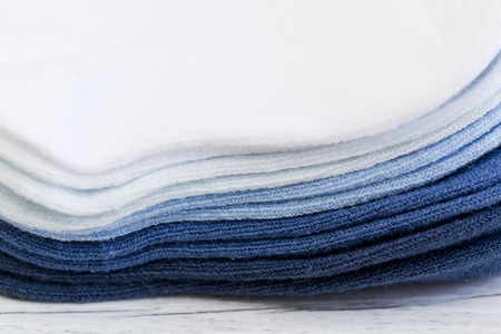 Cotton fabrics from the different shades of blue, top viewの写真素材