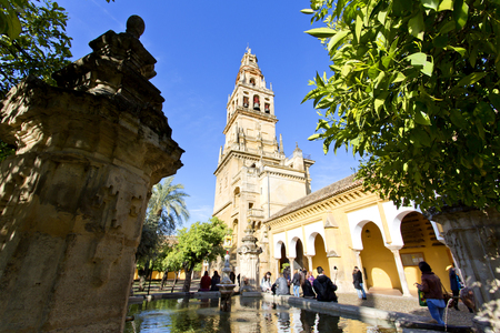 Torre del Alminar of the Mezquita in Cordoba from the Patio de los Naranjosのeditorial素材