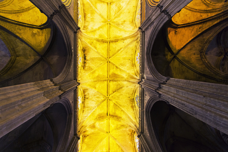 Interior of the Cathedral of Saint Mary of the See in Seville, Andalusia, Spainのeditorial素材