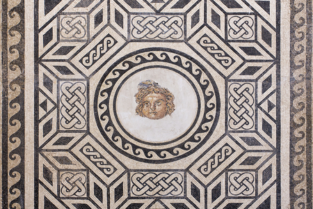 The ancient roman mosaic in Alcazar de los Reyes Cristianos castle in Cordoba, Andalusiaのeditorial素材