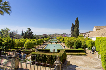 The famous Alcazar de los Reyes Cristianos with beautiful garden in Cordoba, Spainのeditorial素材
