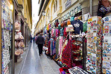 Alcaiceria Market in Granada, Spain. Narrow streets filled with shops called Alcaiceria, originally home to a Moorish silk marketのeditorial素材
