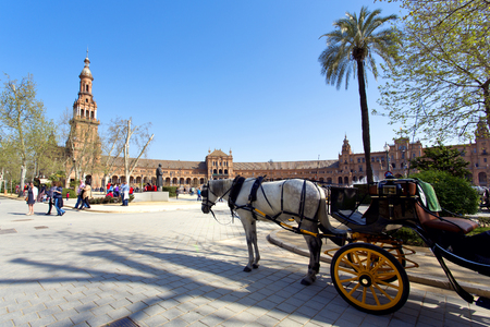 A beautiful view of Spanish Square, Plaza de Espana, in Seville, Andalusia, Spain のeditorial素材