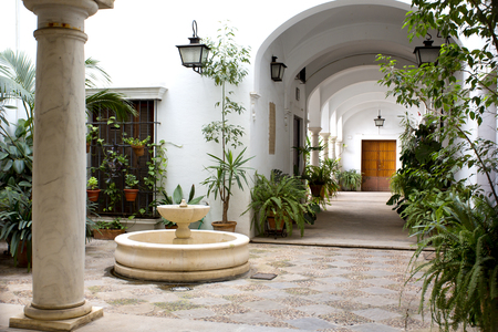 Beautiful view of a traditional patio in Seville, Andalusia, Spainのeditorial素材