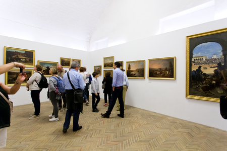 SEVILLE, SPAIN, March 18, 2017: Turists visiting the famous museum of Plaza de toros, bullfight arena, in Seville, Andalusia, Spainのeditorial素材