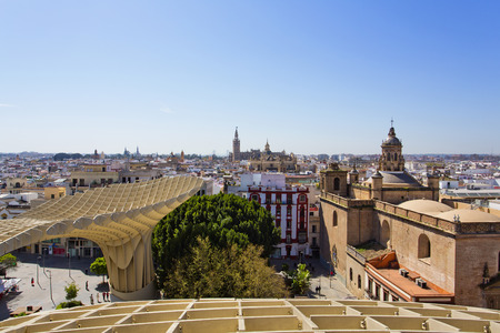 From the top of the Space Metropol Parasol, Setas de Sevilla, one have the best view of the city of Seville, Andalusia, Spainのeditorial素材