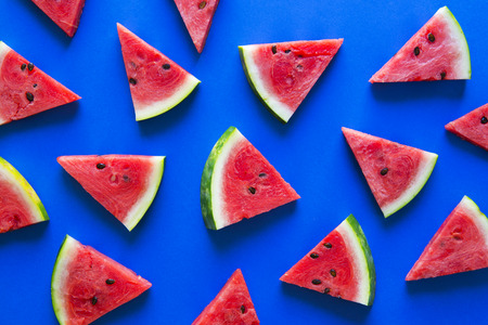 Top of view fresh watermelon on blue background
