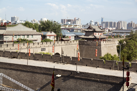 Beautiful view of ancient city wall of Xian, Chinaのeditorial素材