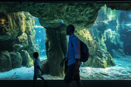 Genoa, Liguria, July 19, 2019: visiting the aquarium of Genoa, Liguria, Italy
