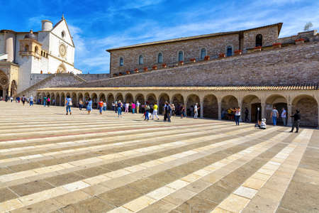 Beautiful exterior view of the famous Papal Basilica of St. Francis of Assisi. Assisi, Umbria, Italyのeditorial素材