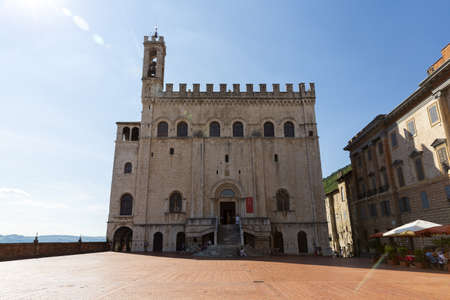 Beautiful view of Palazzo dei Consoli, a medieval building facing the scenic Piazza Grande in Gubbio, Umbria, central Italy. It is house to the local Civic Museumのeditorial素材