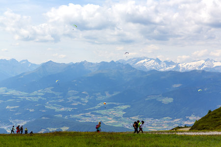 A beautiful view of Kronplatz (Plan de Corones) with mountain range in background, Italyのeditorial素材