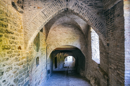 View of the little town of Serra san Quirico, in the province of Ancona, in the Marche regionのeditorial素材