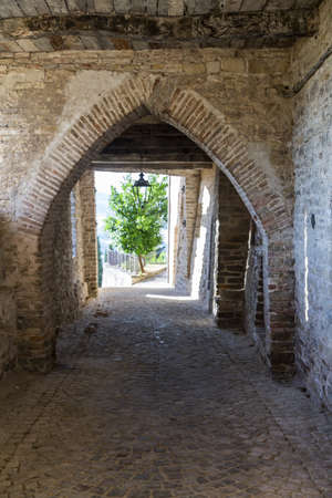 View of the little town of Serra san Quirico, in the province of Ancona, in the Marche regionのeditorial素材