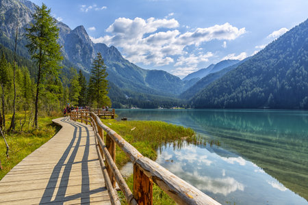 Lake antholz, a beautiful lake in South Tyrol, Italyのeditorial素材