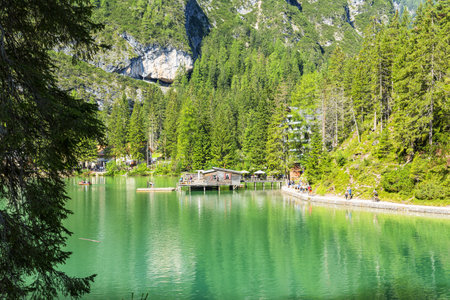 Lago di Braies, beautiful lake in the Dolomites, South Tyrol, Italyのeditorial素材