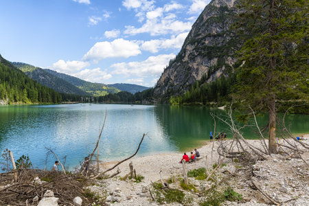 Lago di Braies, beautiful lake in the Dolomites, South Tyrol, Italyのeditorial素材