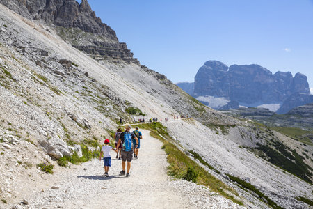 The Three Peaks of Lavaredo, symbol of the Dolomites in South Tyrol. Italyのeditorial素材