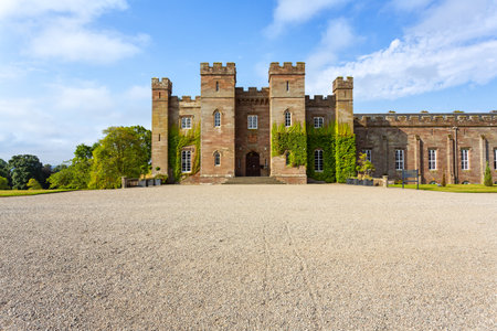 A panoramic view of the magnificent Scone Palace, historic building and attraction in the village of Scone and the city of Perth, Scotlandのeditorial素材