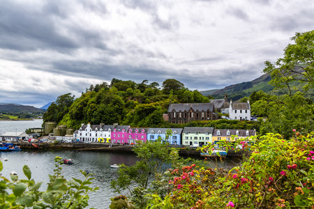 Beautiful view of Portree, in the Isle of Skye, Scotlandのeditorial素材