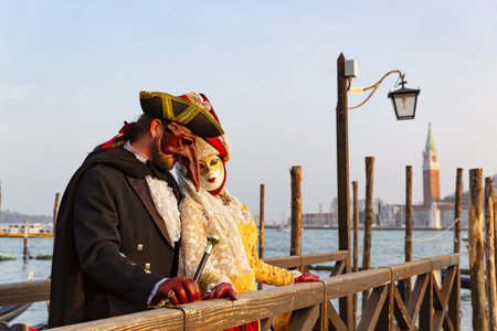 Gorgeous image of carnival masks in Riva degli Schiavoni, Venice, Italyの写真素材