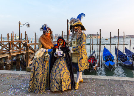 Gorgeous image of carnival masks in Riva degli Schiavoni, Venice, Italyの写真素材