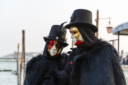 Gorgeous image of carnival masks in Riva degli Schiavoni, Venice, Italyの写真素材