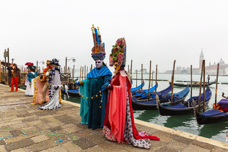 Gorgeous image of carnival masks in Riva degli Schiavoni, Venice, Italyの写真素材