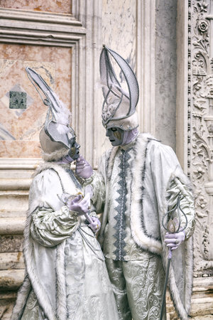 Gorgeous couple in masks during the Carnival of Venice, Italyのeditorial素材