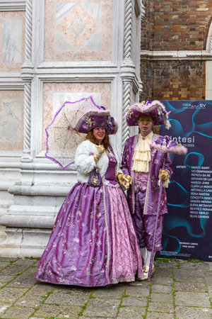 Beautiful Carnival masks in Venice in Campo San Zaccaria, Italyのeditorial素材