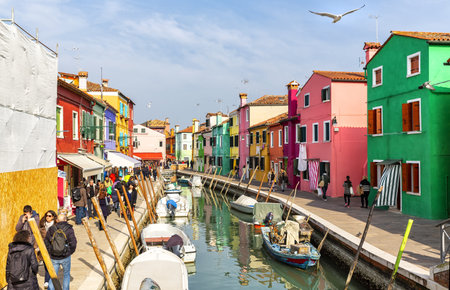 MURANO, ITALY, 2023 February 20: Stunning image of the Burano island on a bright day, Italyのeditorial素材