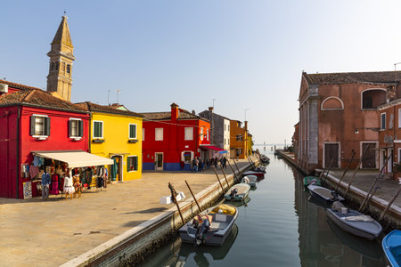 MURANO, ITALY, 2023 February 20: Stunning image of the Burano island on a bright day, Italyのeditorial素材