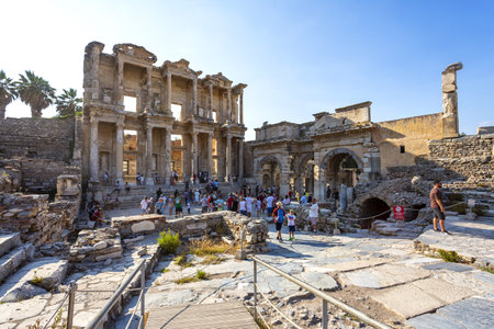 EPHESUS, TURKEY 2023, August 10: Beautiful view of Ephesus, a very important archaeological site in...