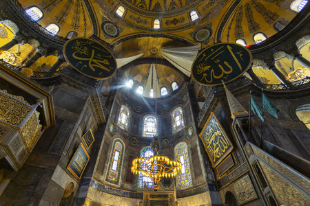 Beautiful view inside the Hagia Sophia Mosque in Istanbul, Turkiye