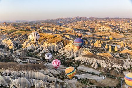 GOREME, TURKEY 2023, august 09: The balloon flight, the great tourist attraction of Cappadocia. Cappadocia is known worldwide as the best place to fly with hot air balloonsのeditorial素材