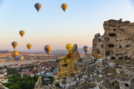 The balloon flight, the great tourist attraction of Cappadocia. Cappadocia is known worldwide as the best place to fly with hot air balloonsのeditorial素材