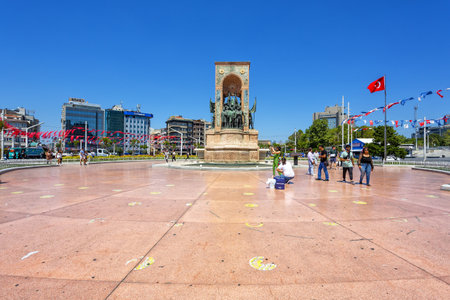 ISTANBUL, TURKEY 2023, August 04: Beautiful view of Taksim Square, Taksim MeydanÄ±, with the Ataturk monument, in Istanbul, Turkeyのeditorial素材