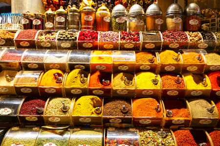 ISTANBUL, TURKEY 2023, August 05: Colors and vibrancy inside the Spice Bazaar in Istanbul, Turkiyeのeditorial素材