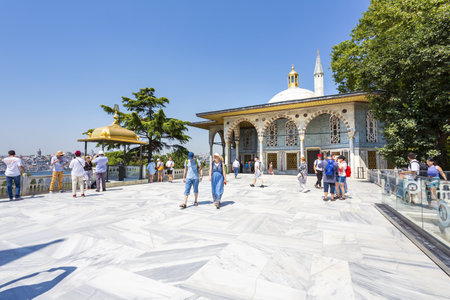 ISTANBUL, TURKEY 2023 August 03: Beautiful view of the famous Topkapi Palace in Istanbul, Turkiye