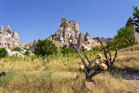 Beautiful view of Uchisar, an ancient village in Cappadocia, Turkiyeの写真素材