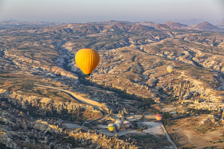 The balloon flight, the great tourist attraction of Cappadocia. Cappadocia is known worldwide as the best place to fly with hot air balloonsの写真素材