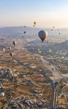 The balloon flight, the great tourist attraction of Cappadocia. Cappadocia is known worldwide as the best place to fly with hot air balloonsの写真素材