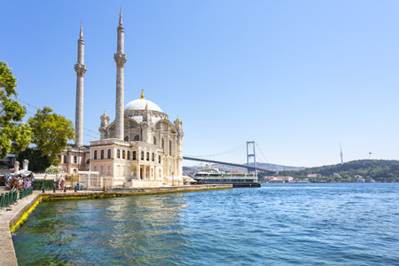 The beautiful exterior of the Ortakoy Mosque in Istanbul, Turkiyeの写真素材