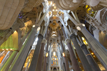 BARCELONA, SPAIN 2024, January 02: The spectacular interior of Sagrada Familia in Barcelona, ââââSpainの写真素材
