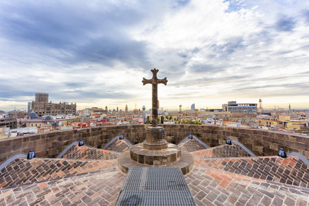 The Cathedral of the Holy Cross and Saint Eulalia, known as the Cathedral of Barcelona, ââââdedicated to Saint Eulalia, the ancient patroness of the cityの写真素材